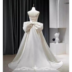 Hnewly  Satin Strapless Main Wedding Dress Sleeveless Host Engagement Banquet Welcome Out Bow Tie Fishtail Dress Skirt Customized