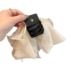 Hnewly  1pc New Internet-Famous Black Chiffon Bowknot Streamer Hair Claw Clip - Elegant & Versatile, Large-Size Ponytail Clip, Elegant H