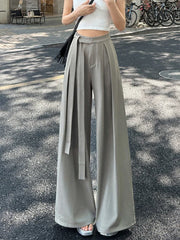 Hnewly  Elegant Office Suits Pants for Women with Sashes High Waisted Wide Leg Baggy Blazer Pants with Pocket Beige Black Khaki