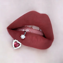 Hnewly  1Pc Trendy Sweet Cool Style Stainless Steel 1.2mm Sparkly Heart Zircon Inlaid C-Ring Lip Stud for Cool Girls Body Piercing Gift