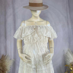 Hnewly  Off Shoulder Maternity Woman Dress For Baby Shower Photography Organza Embroidered Flowers Gown For Pregnant Lady