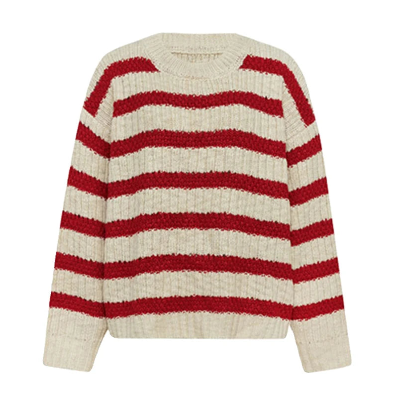 Hnewly  Striped Crew Neck Sweater Women Pullovers Long Sleeve Crewneck Knitted Jumper Ladies Fall Winter Casual Outfit