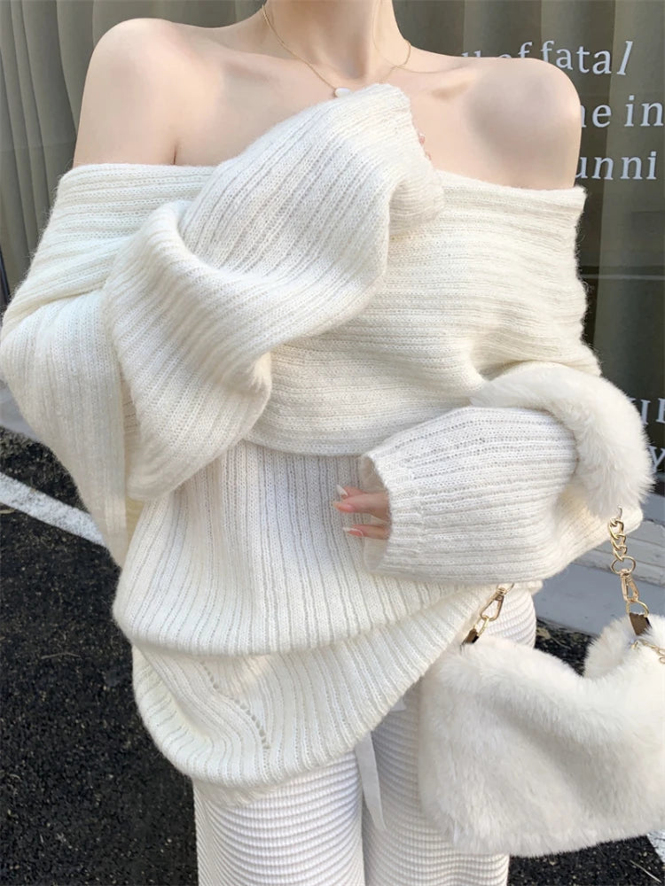 Hnewly trashy outfits Autumn Design Sexy White Knitted Sweater Women Long Sleeve Pure Color Korean Fashion Y2k Clothing Elegant Pullover Female