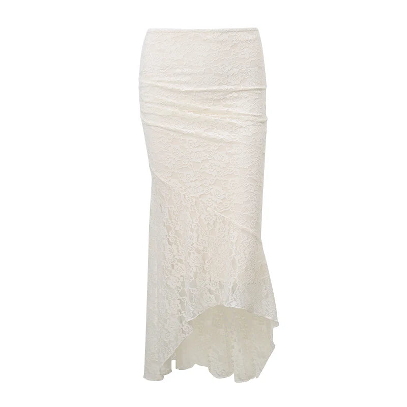 Hnewly Elegant Square-neck Bandage Backless Tank Top With Y2K Lace Texture Mesh See-through Party Long Skirt Club Gentle Set