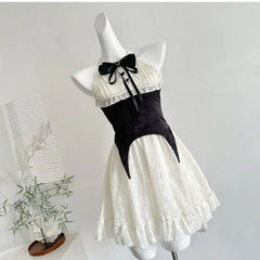 Hnewly  Contrast Bow Dress Ball Gown Ropa Mujer Spring Vestidos Temperament Vestido Court Style Dresses for Woman with Oversleeve