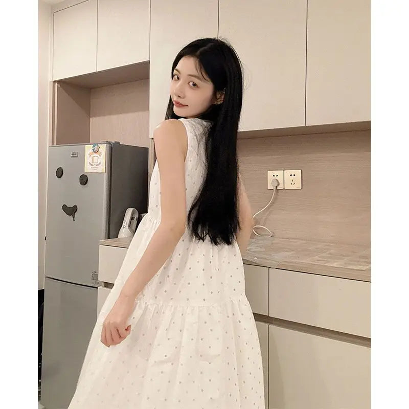 Hnewly  Woman Dress Preppy Style Polka Dot Sleeveless Loose Summer Fashion Sweet Elegant Princess Female Dresses Casual