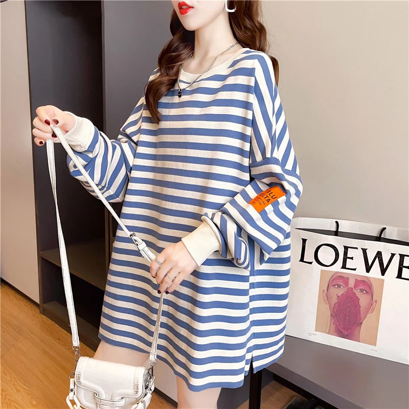 Hnewly  Spring Autumn Striped Sweatshirts  Women Casual Loose Long Sleeve Tops Korean Style Trend All-Matched Pullovers