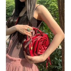 Hnewly  Korean Niche Design Rose Flower Handbag New Korean Style Single Shoulder Crossbody Small Square Bag