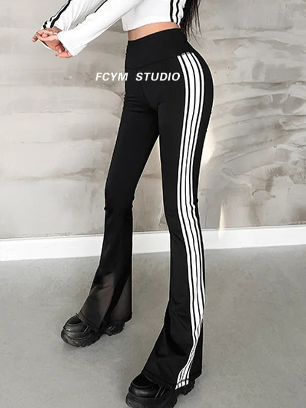 Hnewly High Waist Sweet Slim Hip Lifting Pants Female Spice Girls Tight Elastic Flare Pants Sports Trousers Fashion Women 8BL2
