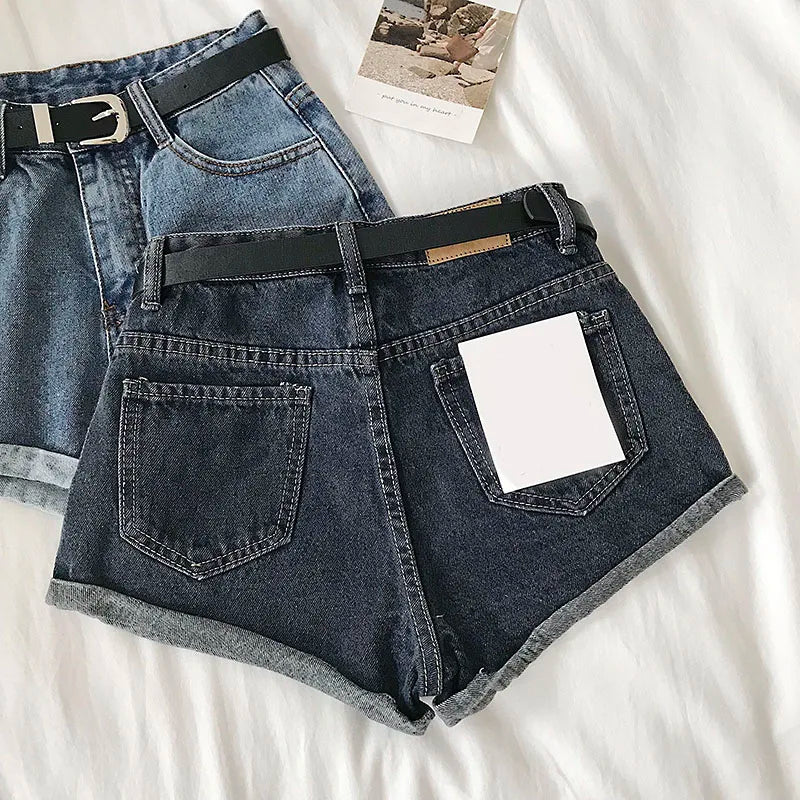 Hnewly  Versatile High Waisted Denim Shorts Summer 2025 New  Rolled Edges Loose Wide Leg Hot Pants Minimalist Women's Beach Pants