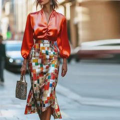 Hnewly  Summer Vintage Plaid Maxi Skirts for Woman Mermaid Wrap Rainbow Elegant Party Prom Going Out Women Midi Skirts