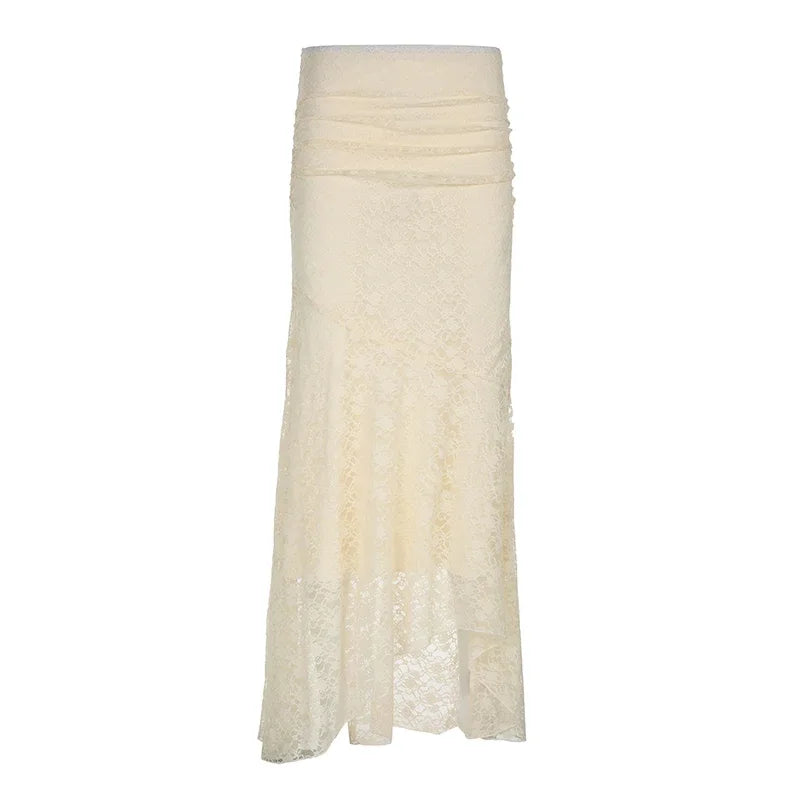 Hnewly Y2K Vintage Lace Long Skirt Women Aesthetic Fairy Stylish High Street Maxi Skirts 2024 Summer Outfits Sexy Ladies Beach Style