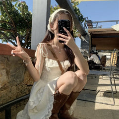 Hnewly Sweet Casual Irregular Slip Dress Women Ruffles Designer Sexy Elegant Fairy Dress Female 2024  Summer Fashion Korean Party Dress