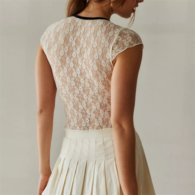 Hnewly Sheer Crop Top 2000s Women Sexy See Through V Neck Sleeveless Floral Lace Tanks Slim Fit Vest y2k Aesthetic Clothing
