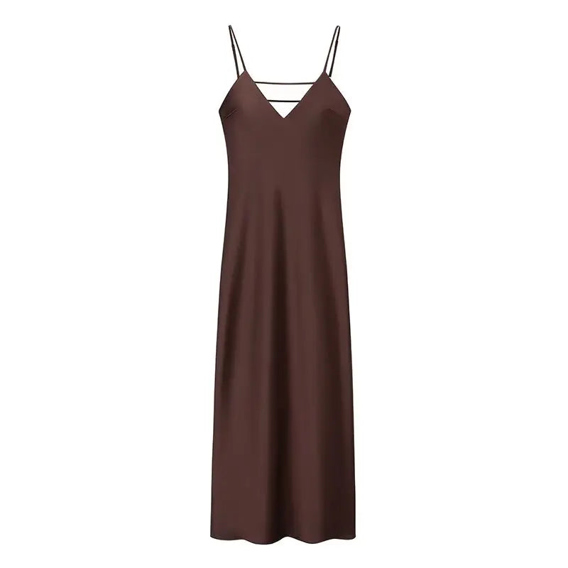 Hnewly Women Summer Yellow Stain V Neck Sling Dress Elegant Sleeveless Loose Maxi Robes 2025 New Ladies Party Holiday Dresses