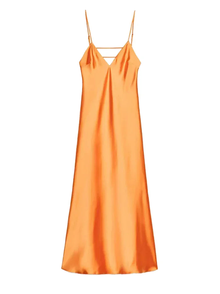 Hnewly Fashion Solid Stain Sling Maxi Vestido Chic Sleeveless Backless V Neck Off Shoulder Slim Dress 2025 New Summer Lady Evening Wear