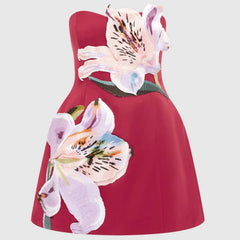 Hnewly  Fashion Sleeveless Hollow Cocktail Dresses Casual Floral Print Backless Holiday Dress Lady Elegant Strapless Waist Banquet Dress