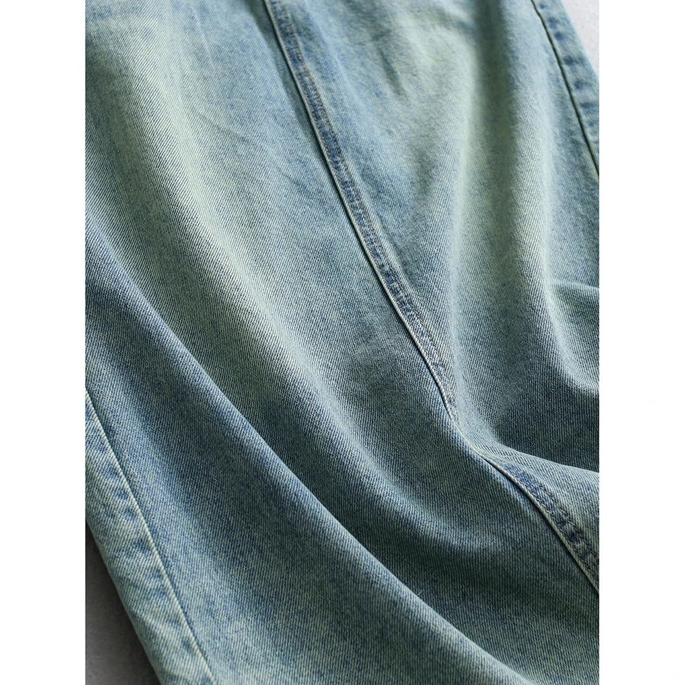 Hnewly  Splitted High Waisted Denim Skirt Women's Versatile Mid Length Jeans Skirt Autumn Light Color Fashion Double Pocket Skirts