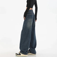 Hnewly Woman High Waist Slim Fit Wide Leg Jeans Female High Street Y2k 2000s Casual Pants Lady Fashion Black Blue Loose Denim Trouserse