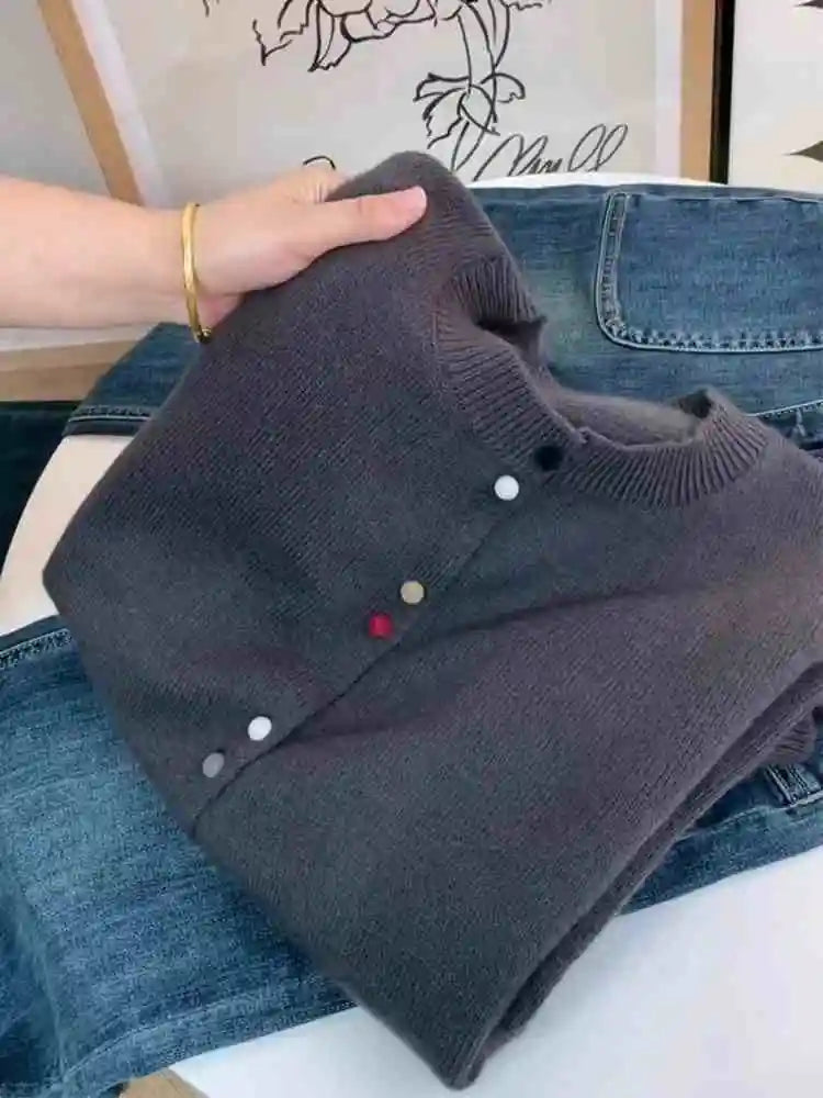 Hnewly  Solid Single Breasted Sweater Women New Autumn  Winter O-neck Loose Basic Top Elegant Long Sleeved Knitted Cardigan Jacket