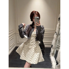 Lunivop  Polka Dot Strap Dress for Women in Spring and Summer Sweet and Spicy Backless Waist to Make Them Look Thin and Fluffy