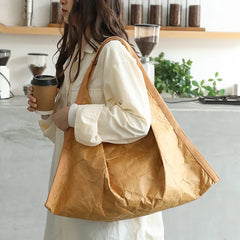 Hnewly  Mask Shaped Shoulder Bag Pleated DuPont Paper Handbag Casual Tote Pure Color Shopping Bags For Women