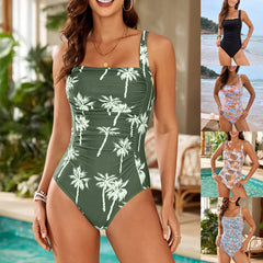 Hnewly  Ladies' Sexy Tight One-piece Basic Swimwear with Chest Pad No Steell Bra Summer Flower Printed Suspender Beachwear