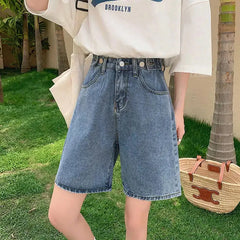 Hnewly  Denim Shorts Women Streetwear High Waist Summer Korean New Harajuku Solid Casual Y2K Female Fashion Baggy