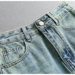 Hnewly  Splitted High Waisted Denim Skirt Women's Versatile Mid Length Jeans Skirt Autumn Light Color Fashion Double Pocket Skirts
