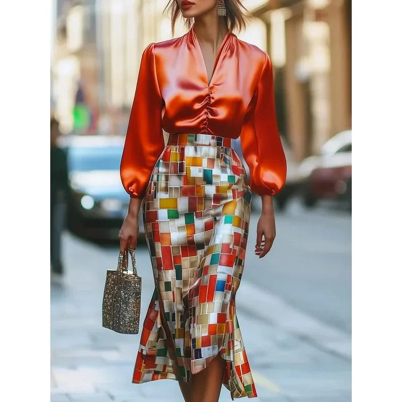 Hnewly  Summer Vintage Plaid Maxi Skirts for Woman Mermaid Wrap Rainbow Elegant Party Prom Going Out Women Midi Skirts