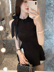 Hnewly Summer French Elegant Sleeveless Vest Blouse Women Office Lady2000s Vintage Clothing Korean Fashion Blouse Female Outwear Chic