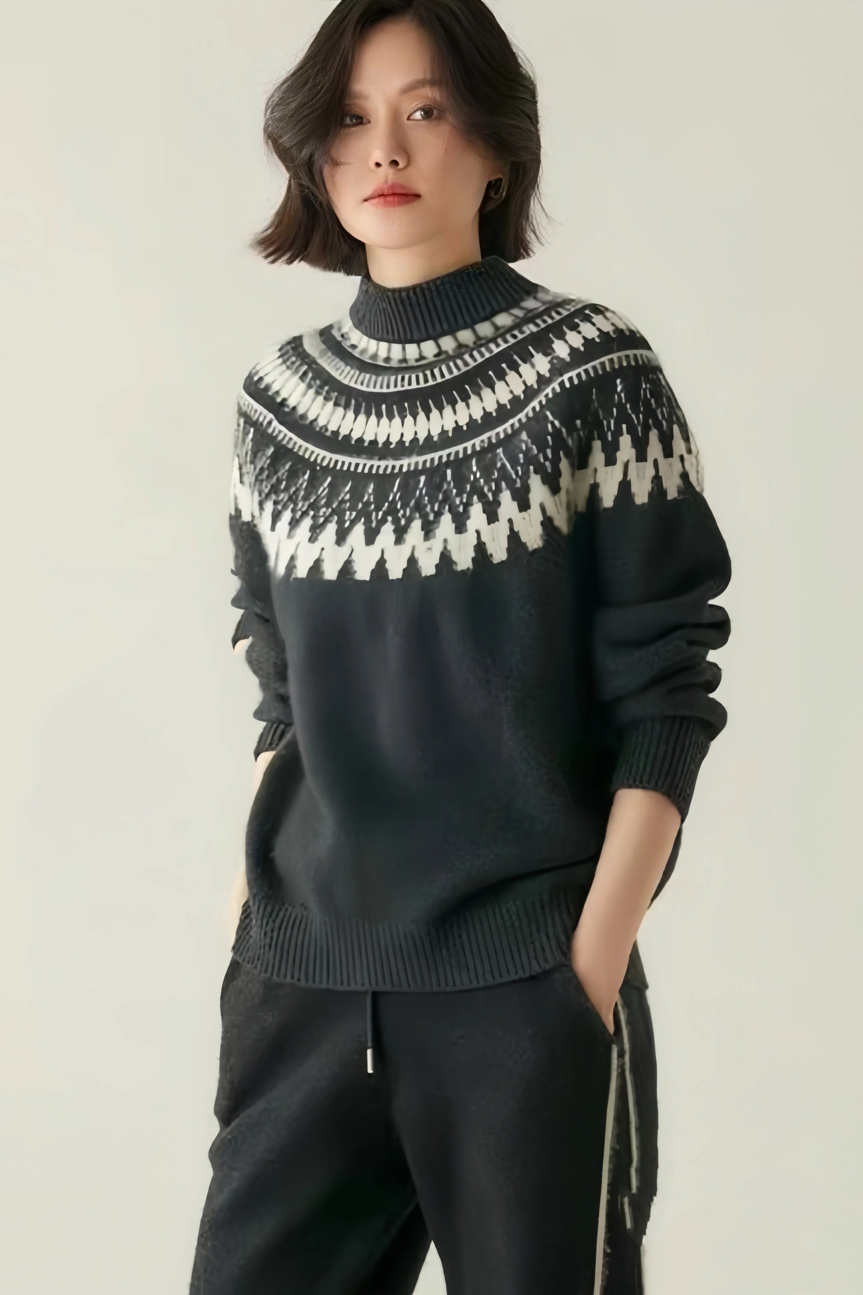 Hnewly  Fair Isle Knit Sweater Cardigan Women Cozy Stand Collar Button Front Sweater Jacket Teen-Girl Fall Winter Vintage Chic Outfit