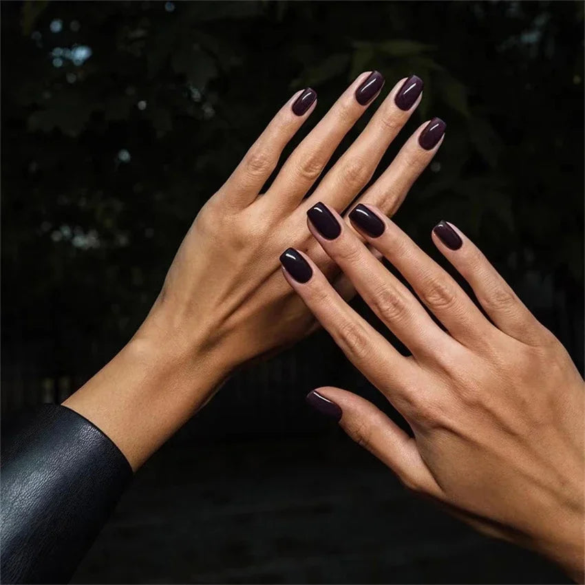 Hnewly 24pcs Artificial Nail Art Fake Nails Full Coverage Removable Ballet Short Press On Nails tips Chips Waterproof Solid Colour set