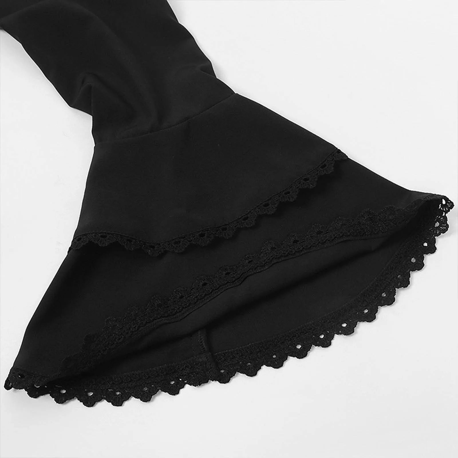 Hnewly Elegant French Style Solid Shirt for Women Stand Flare Long Sleeve Lace Embroidery Ruffles Bandage Top Gothic Vintage Blouse