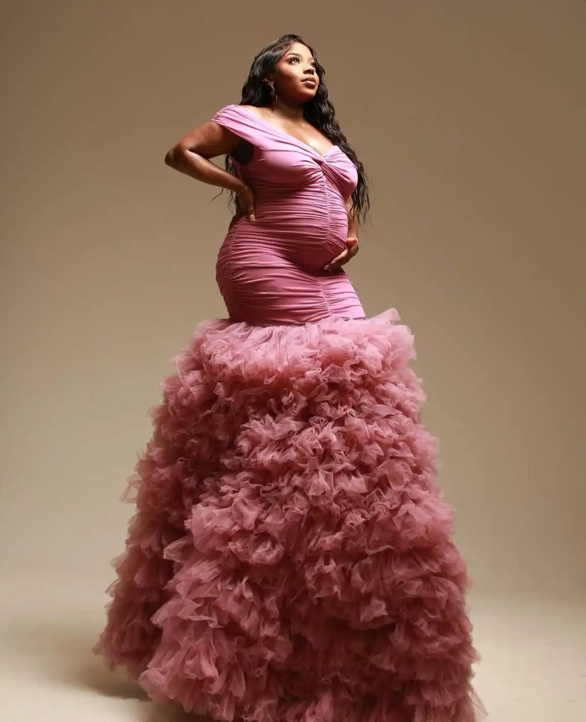 Hnewly  Robes Maternity Dress Ruffles Tiered Pregnancy Gown for New Mothers Tulle Robe Maternity photoshoot Robes Gift for Mother to be