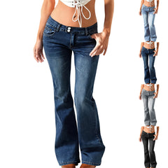 Hnewly  YK2 Retro Low Waist Design Sexy Slim Fitting Long Denim Trousers for Lady Fashion Wide Leg Straight Stretch Jeans with Pockets