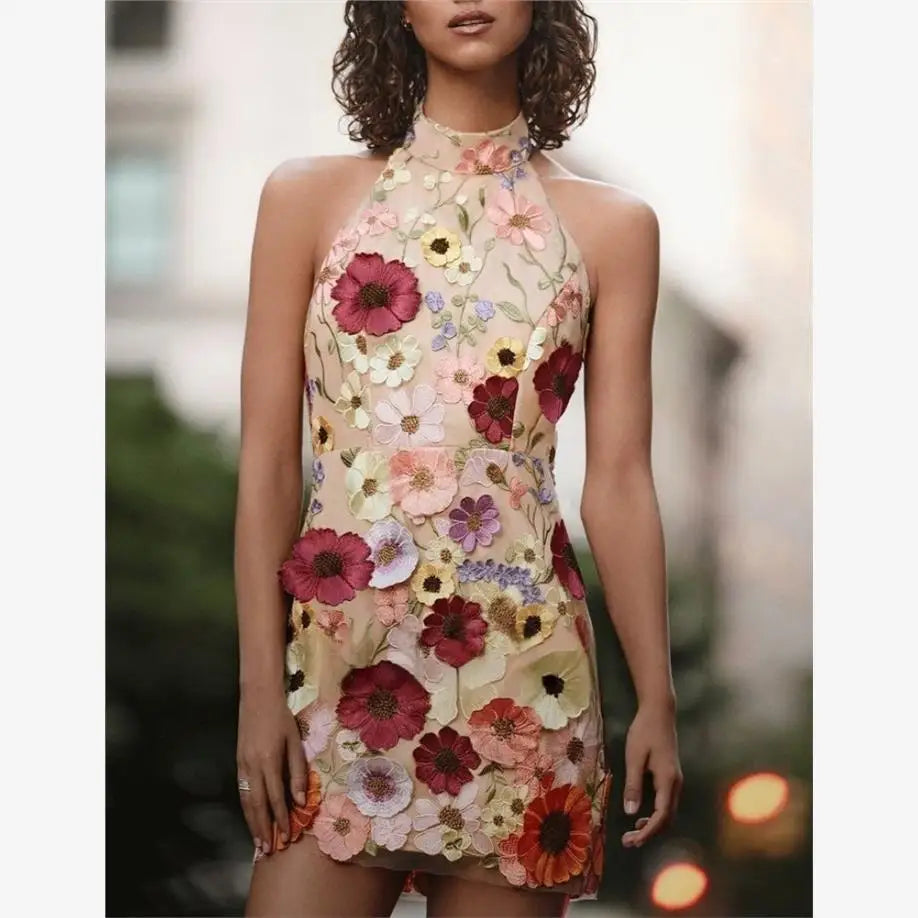 Lunivop  Embroidered Floral Dress Slim Fit  Dress for Women Short Ball Gown Style Casual Party Wear Spring Collection