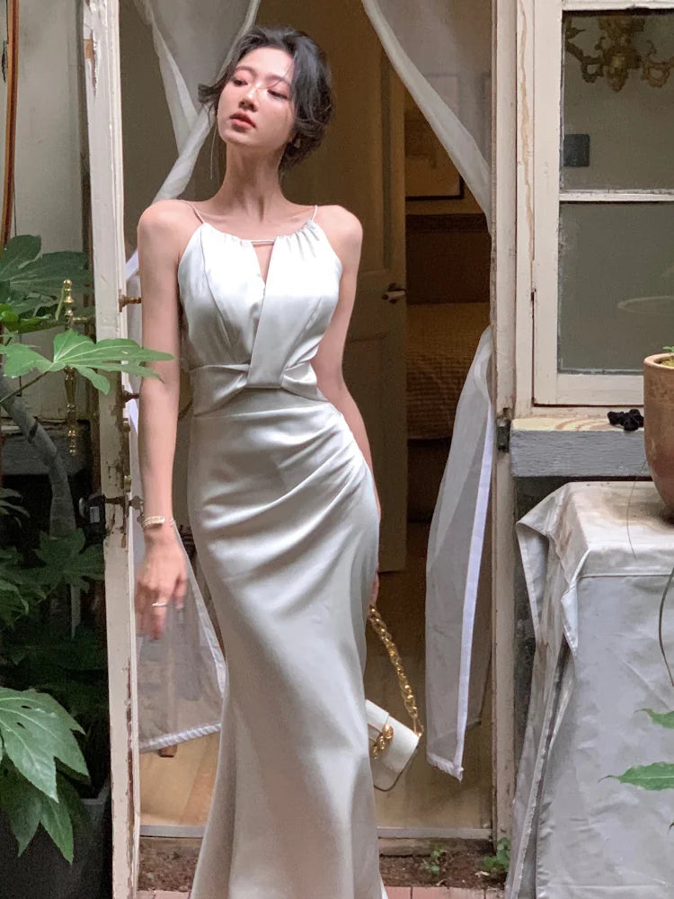 Hnewly Summer Clothes Chic Party Prom Dress Elegant Sleeveless Wedding Mermaid Women Sexy Elegant Fashion Slim Solid Tank Evening Robe