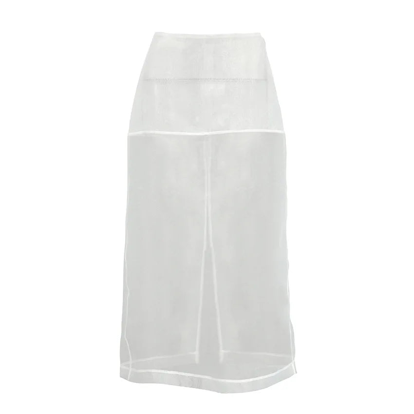 Hnewly White Mesh Half Skirt Design Sense Small and Medium Length High Waist Straight Tube Skirt Women's Wear