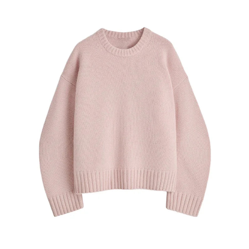 Hnewly  Elegant Knitted O-neck Sweater Women Solid Loose Full Sleeve Warm All-match Sweaters Female Winter Spring Pullover Lady New