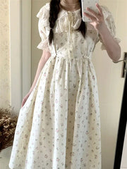 Hnewly  Queen Women's Bohemian Chiffon Printed Dress Short Sleeve Casual Beach Holiday Wrap Waist Spring Summer