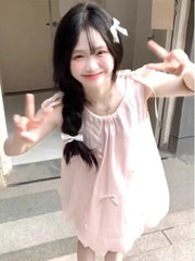 Hnewly  Mini Dresses Women Sleeveless Bow Bandage Sweet Elegant Bud Mini Dress Summer Fashion Princess Female Casual Party