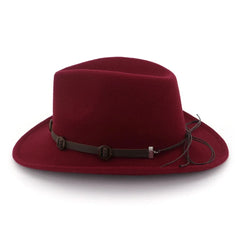 Hnewly  Western Cowboy Cowgirl Fedora Hats with Leather band Men Women Wide Brim Sunhat Felt Jazz Panama cap Trilby Party Fedoras