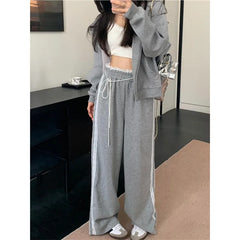 Hnewly  Wide Leg Pants Ivory Womens Spring Bamboo-Cotton Sportwear Activewear Splicing Banded Adjustable Cozy Girls Elasticity Trousers