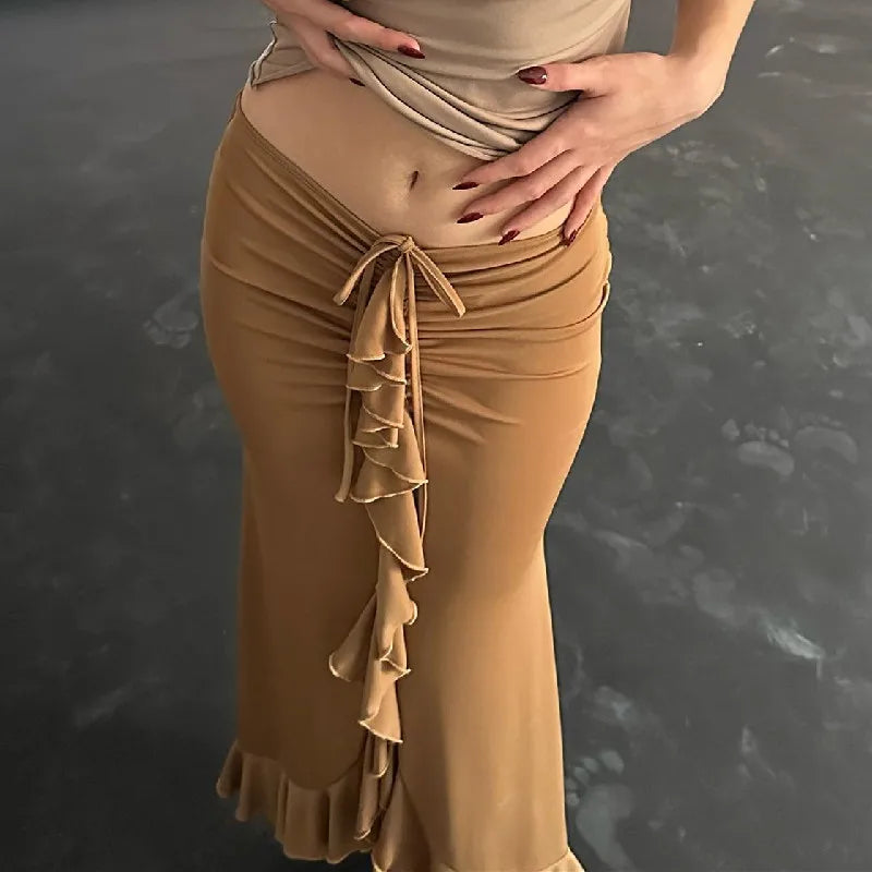 Hnewly Women Solid Ruffles Skinny Skirt Sexy Ruched Bandage High-waist Street Skirts Summer Elegant Office Casual Short Dress