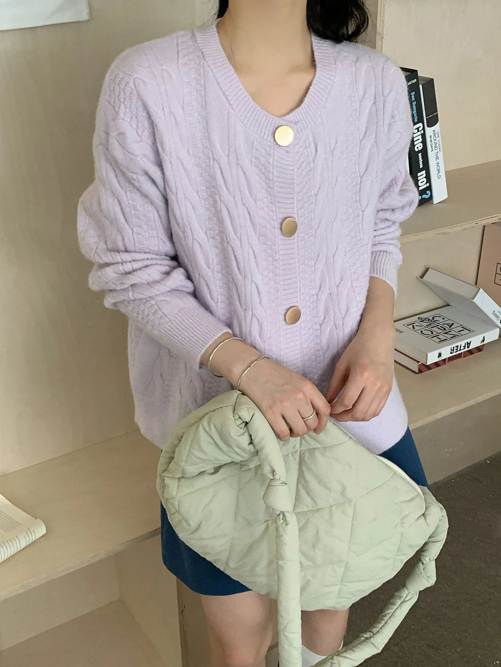 Hnewly  Vintage Twist Knit Cardigan Women's Lazy Loose Soft Thickened Single-Breasted 2025 Autumn Winter New Korean Style Female Tops