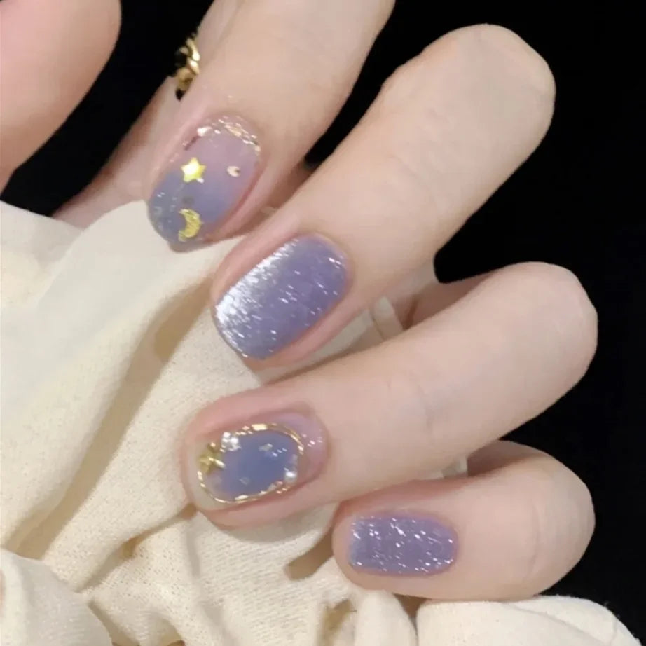 Hnewly 24pcs Dark Blue Gradient Wearing Fake Nails Full Coverage Waterproof Press On False Nails Art Women Girls Nail Art Decoration