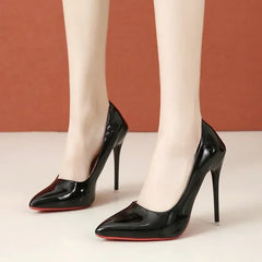 Hnewly  Super stiletto heels women new black red bottom 12cm sexy bright leather single shoes  red heels  pumps