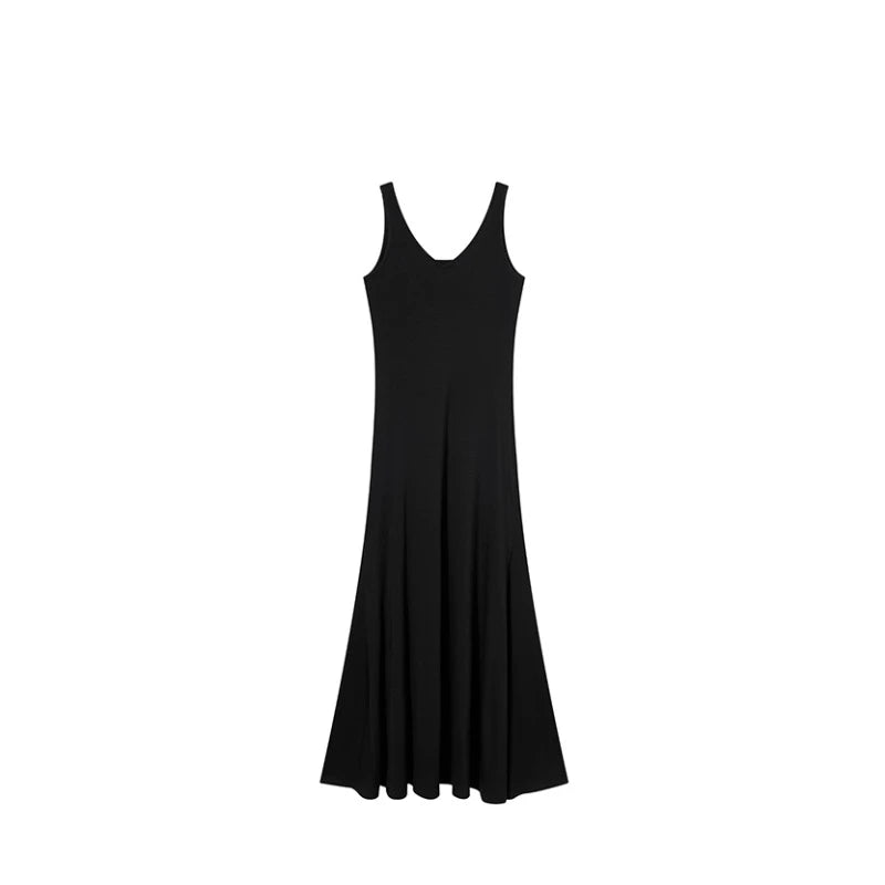 Hnewly Summer Retro French Fashion Even Party Black Midi Dresses Casual V-Neck Y2k Sexy Strap Dresses Korean Fashion Clothing