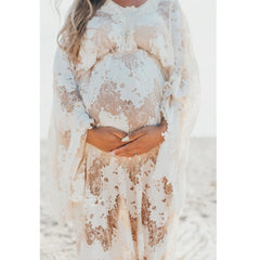 Hnewly  Boho Lace Maternity Dresses Photoshoot Long Dress Wave Maxi Gown Robe for Pregnant Woman Photography Baby Shower Gift